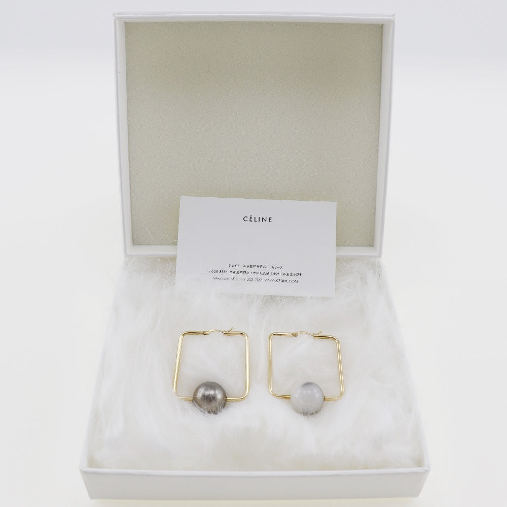 Celine Gold Plated Square Hoop Earrings with Faux Pearls