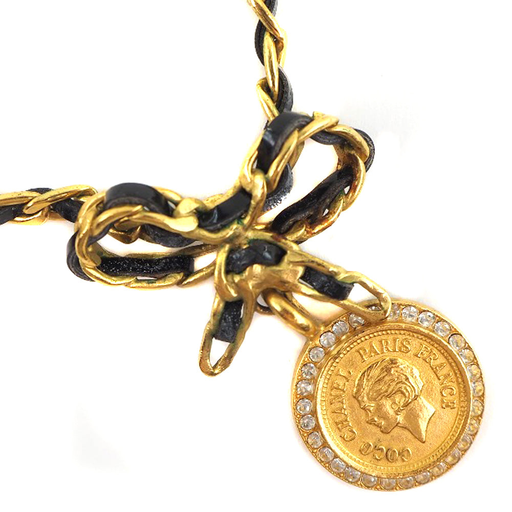 Chanel Coin Ribbon Necklace Gold Plated