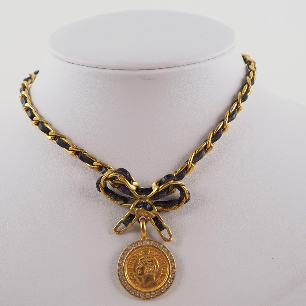 Chanel Coin Ribbon Necklace Gold Plated