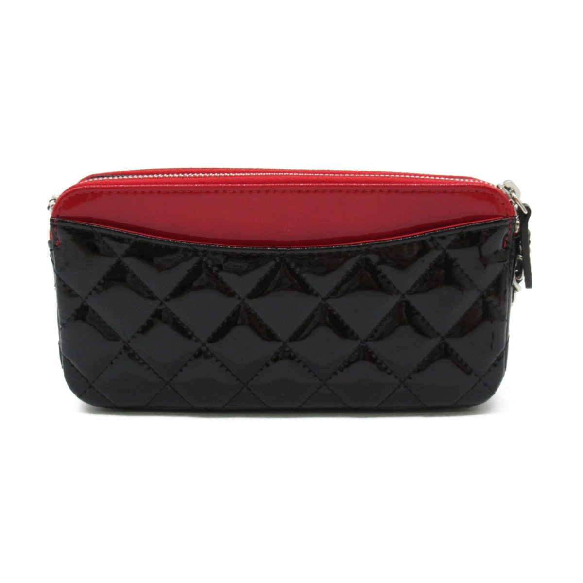 CC Quilted Patent Leather Double Zip Wallet on Chain A82527