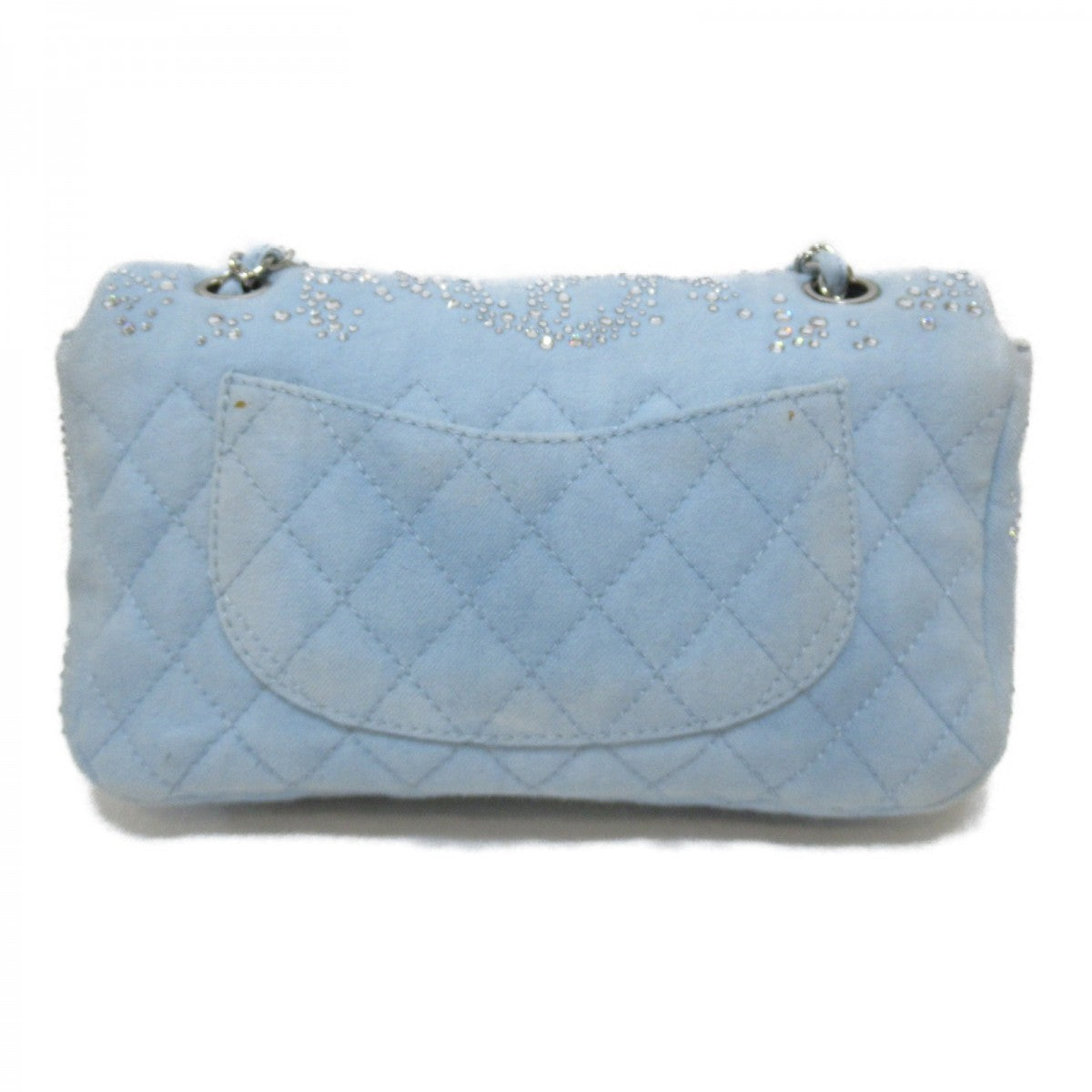 Denim and Crystal Embroidered Flap Bag