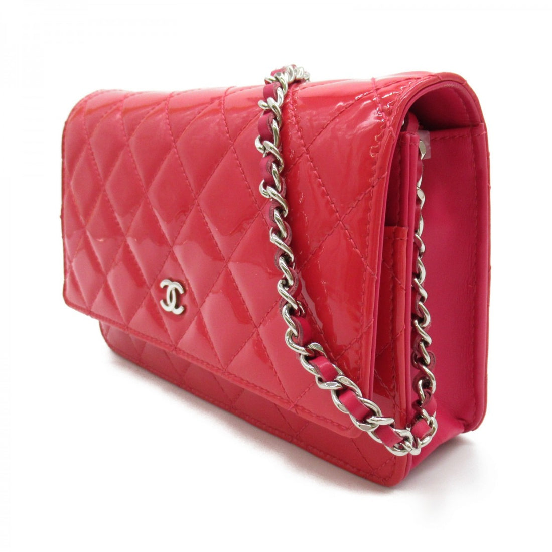 CC Quilted Patent Leather Wallet on Chain