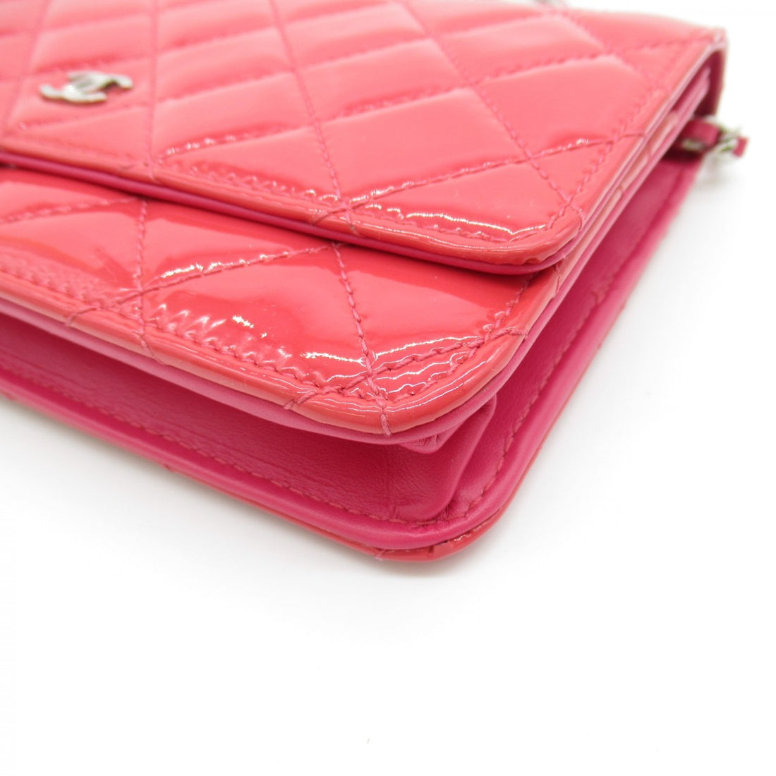 CC Quilted Patent Leather Wallet on Chain