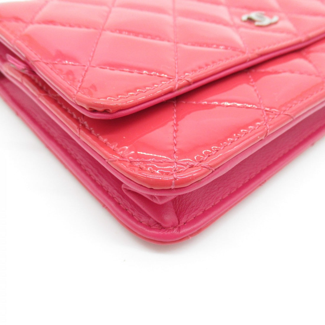 CC Quilted Patent Leather Wallet on Chain