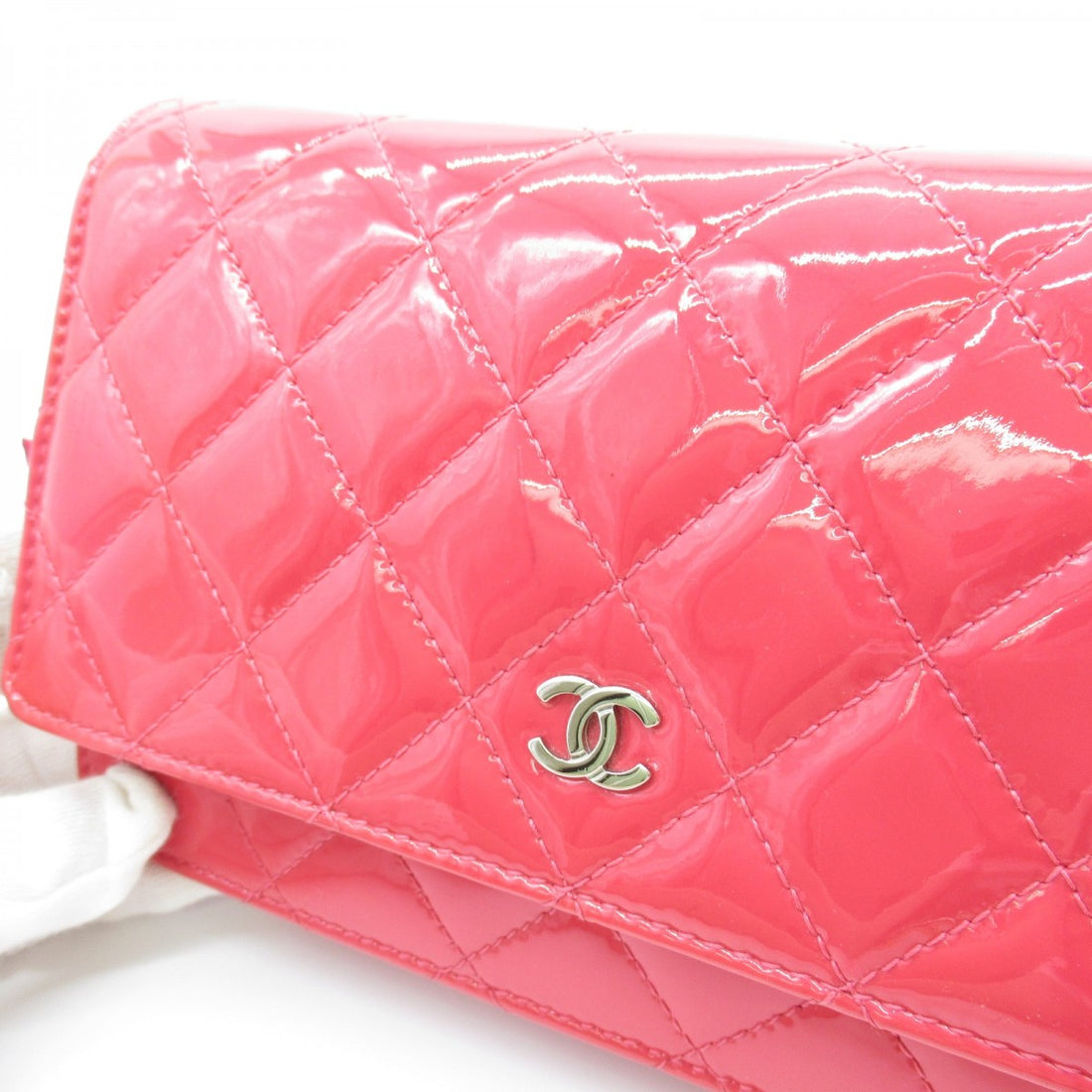 CC Quilted Patent Leather Wallet on Chain