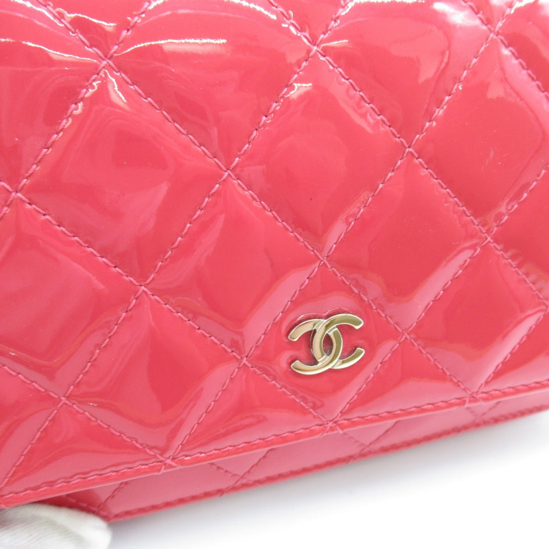 CC Quilted Patent Leather Wallet on Chain