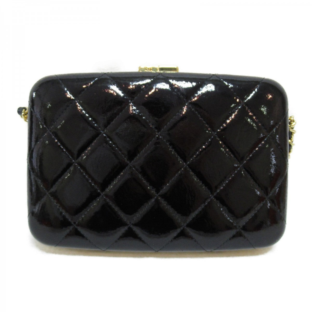 Quilted Patent Leather Box Clutch on Chain