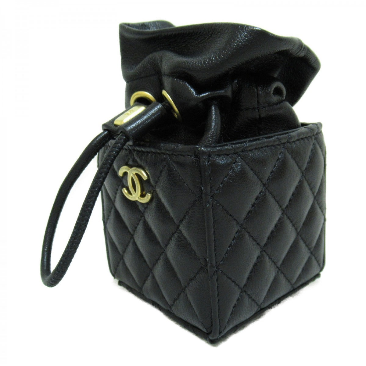CC Quilted Leather Mini Drawstring Chain Bag