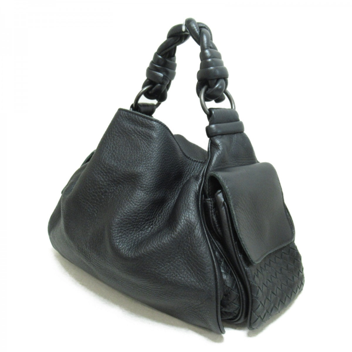 Intrecciato Detail Leather Hobo Bag