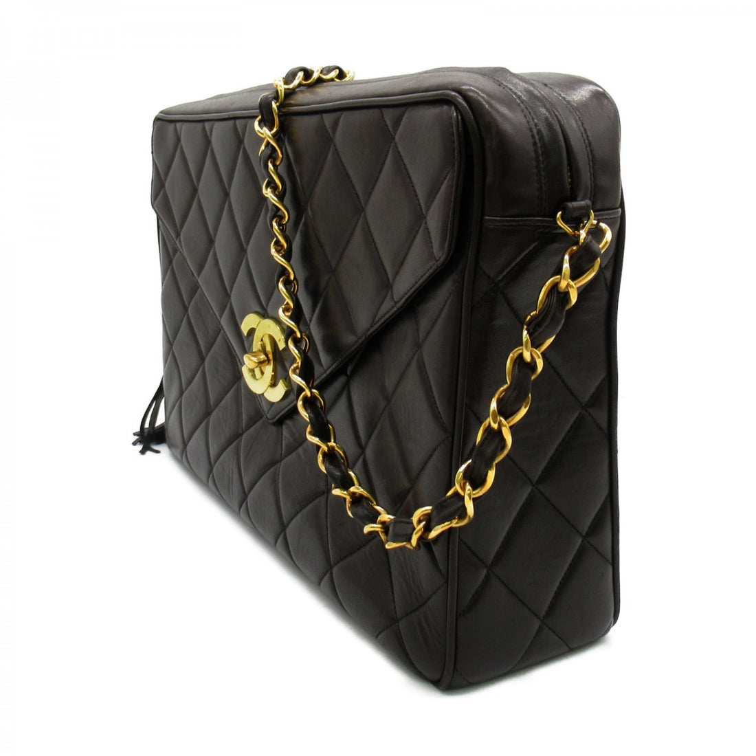 CC Quilted Leather Chain Flap Bag