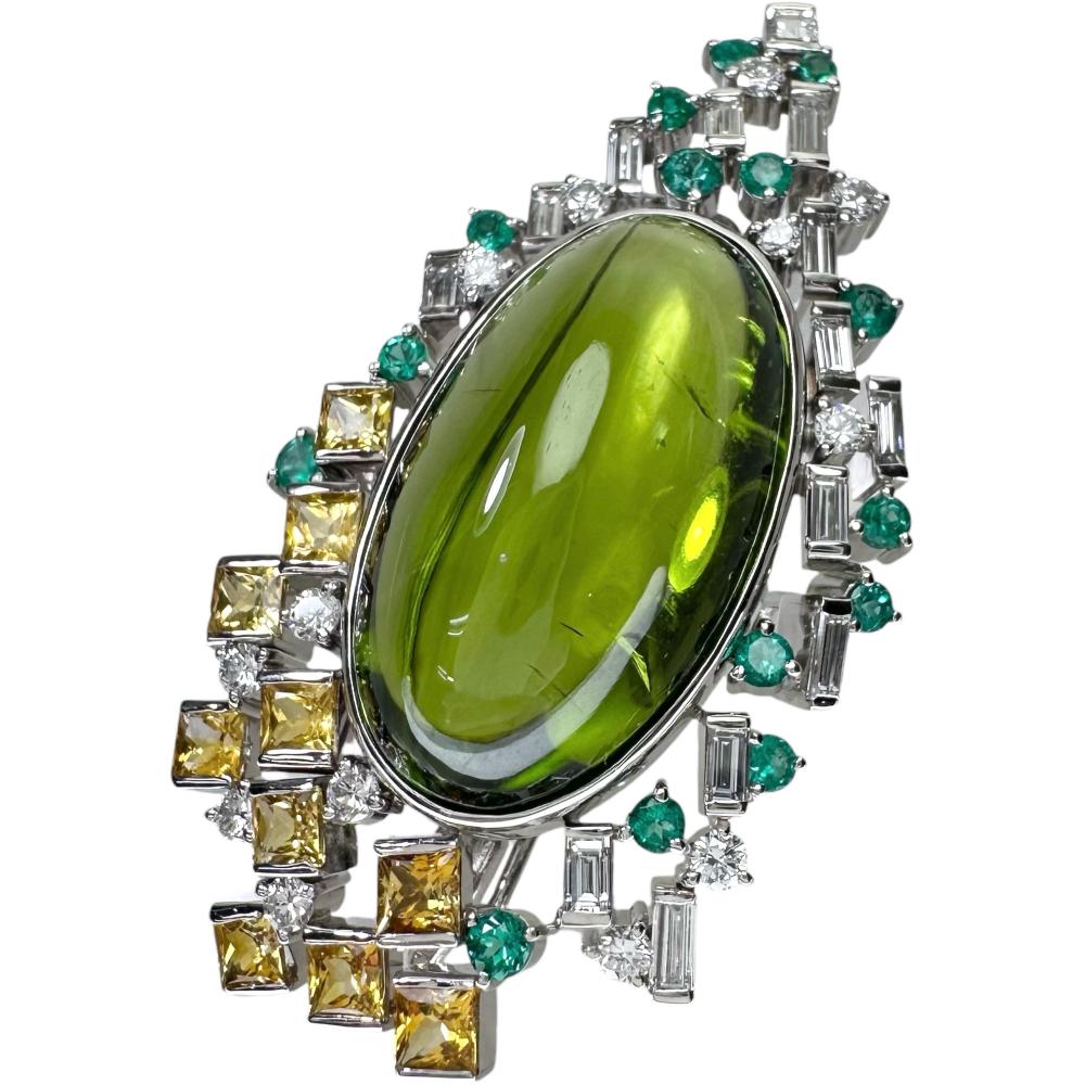 Peridot Emerald Sapphire Pendant Brooch Pt900