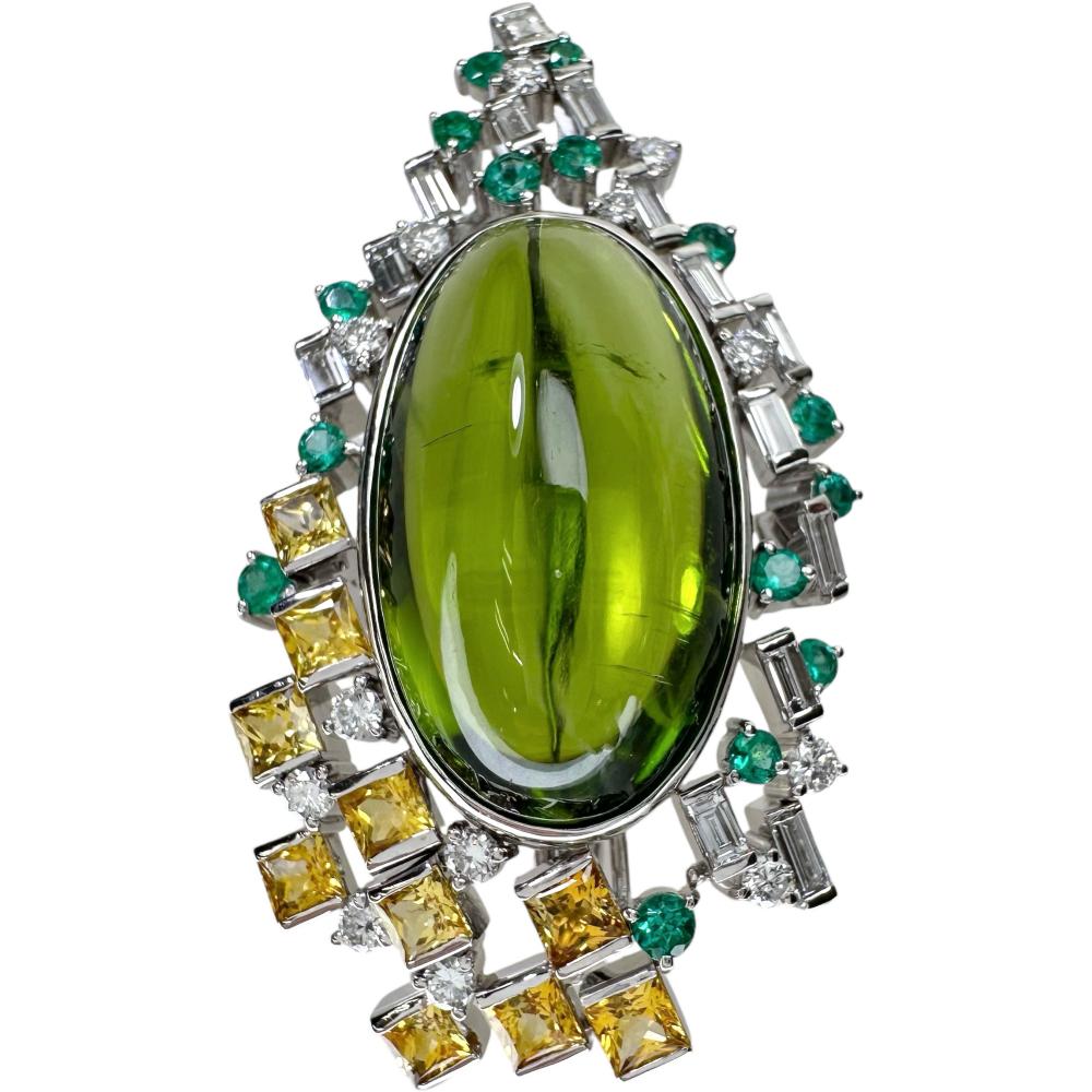 Peridot Emerald Sapphire Pendant Brooch Pt900