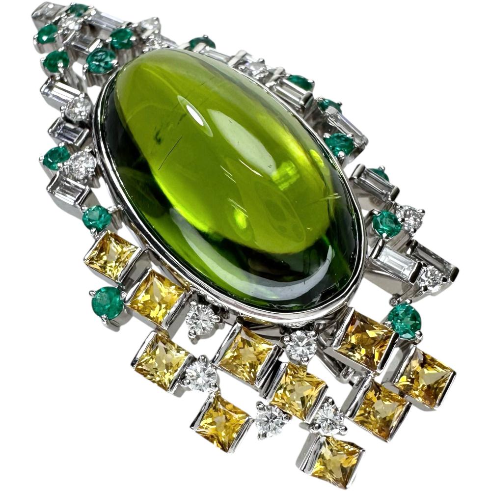 Peridot Emerald Sapphire Pendant Brooch Pt900