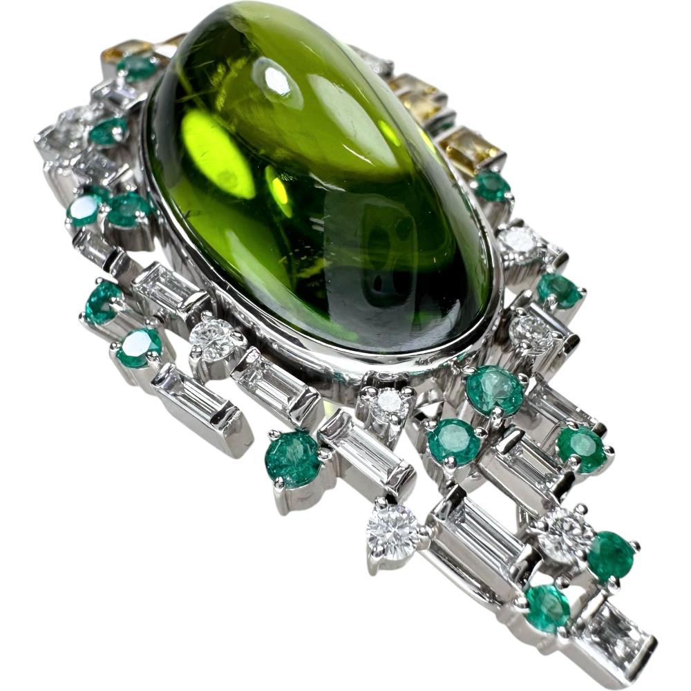 Peridot Emerald Sapphire Pendant Brooch Pt900