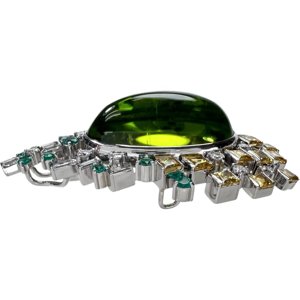 Peridot Emerald Sapphire Pendant Brooch Pt900