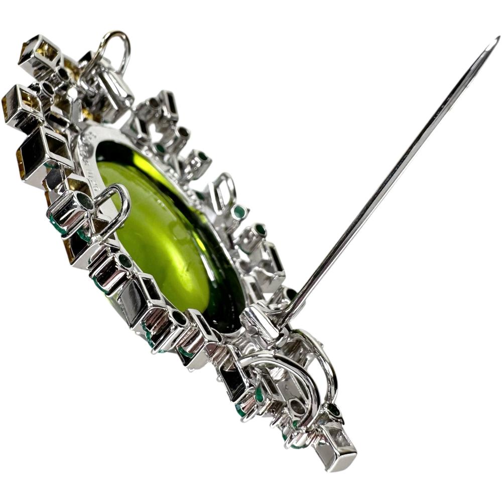 Peridot Emerald Sapphire Pendant Brooch Pt900