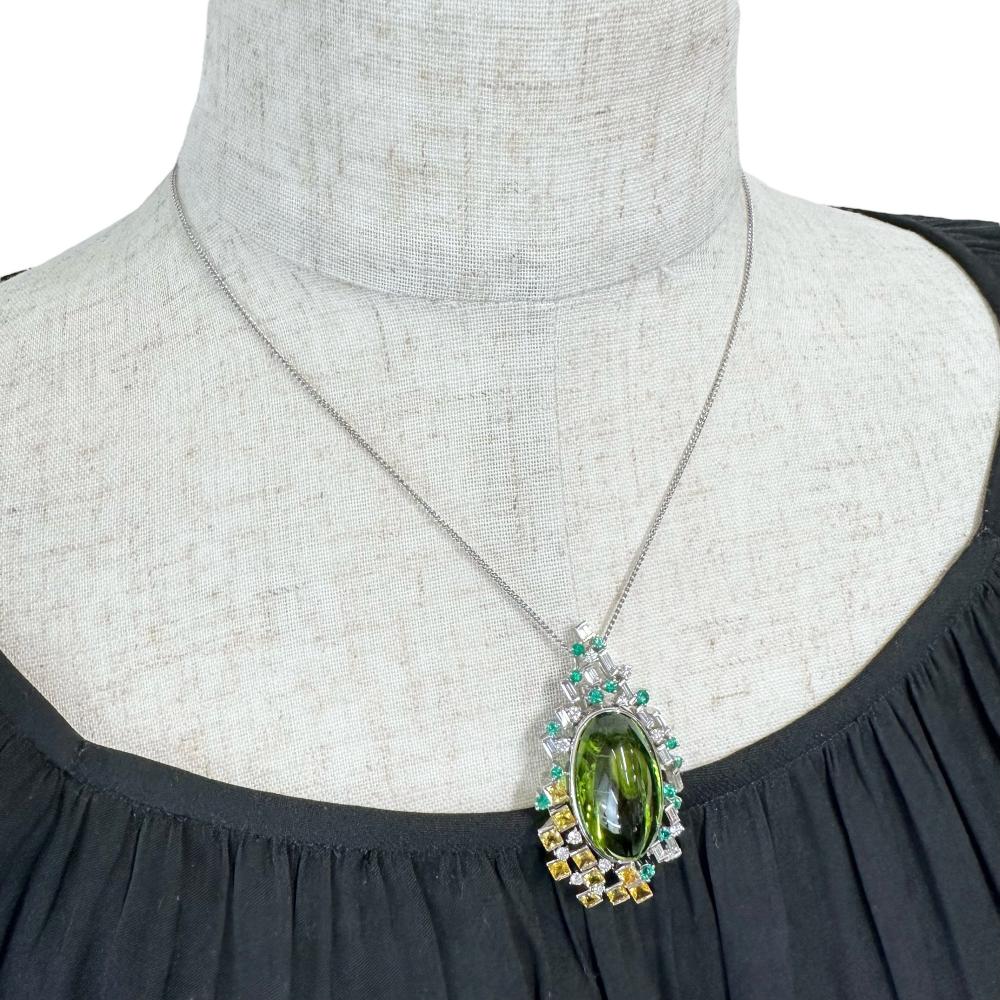 Peridot Emerald Sapphire Pendant Brooch Pt900