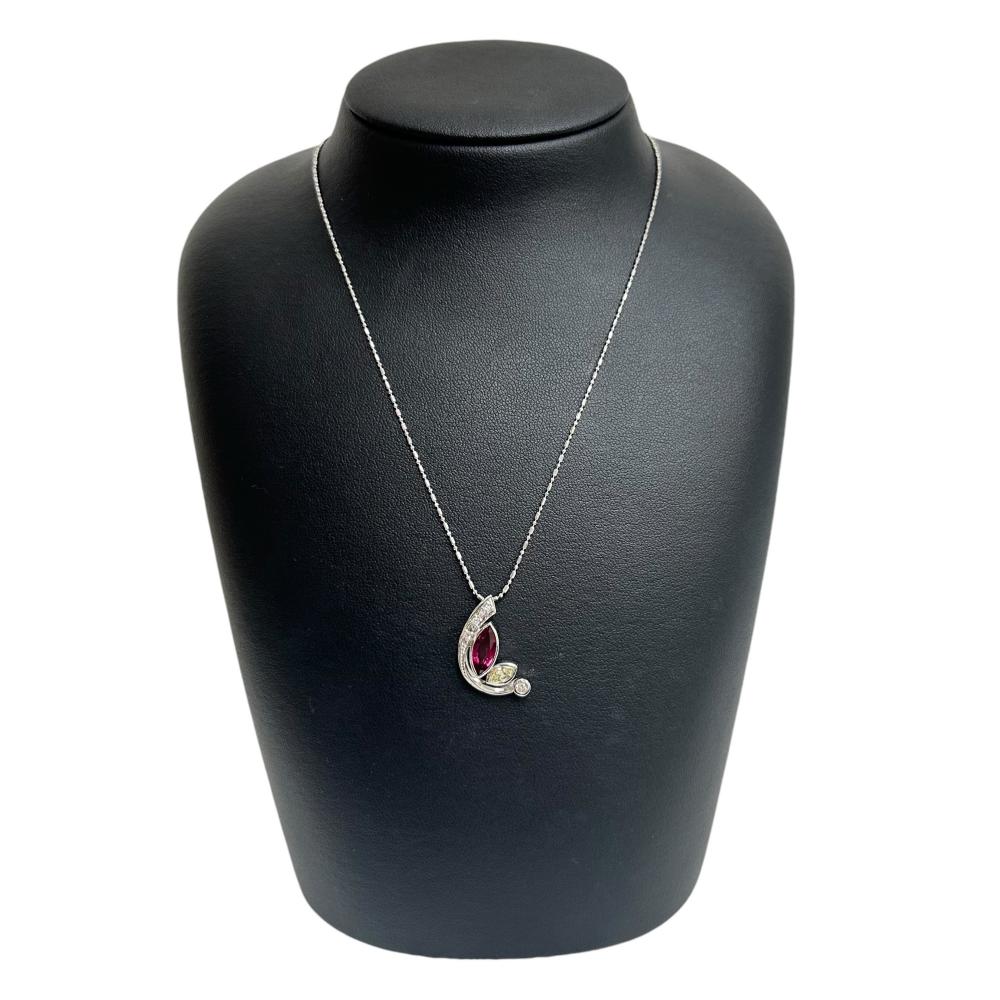 Tourmaline Diamond Necklace K18WG White Gold Pt900