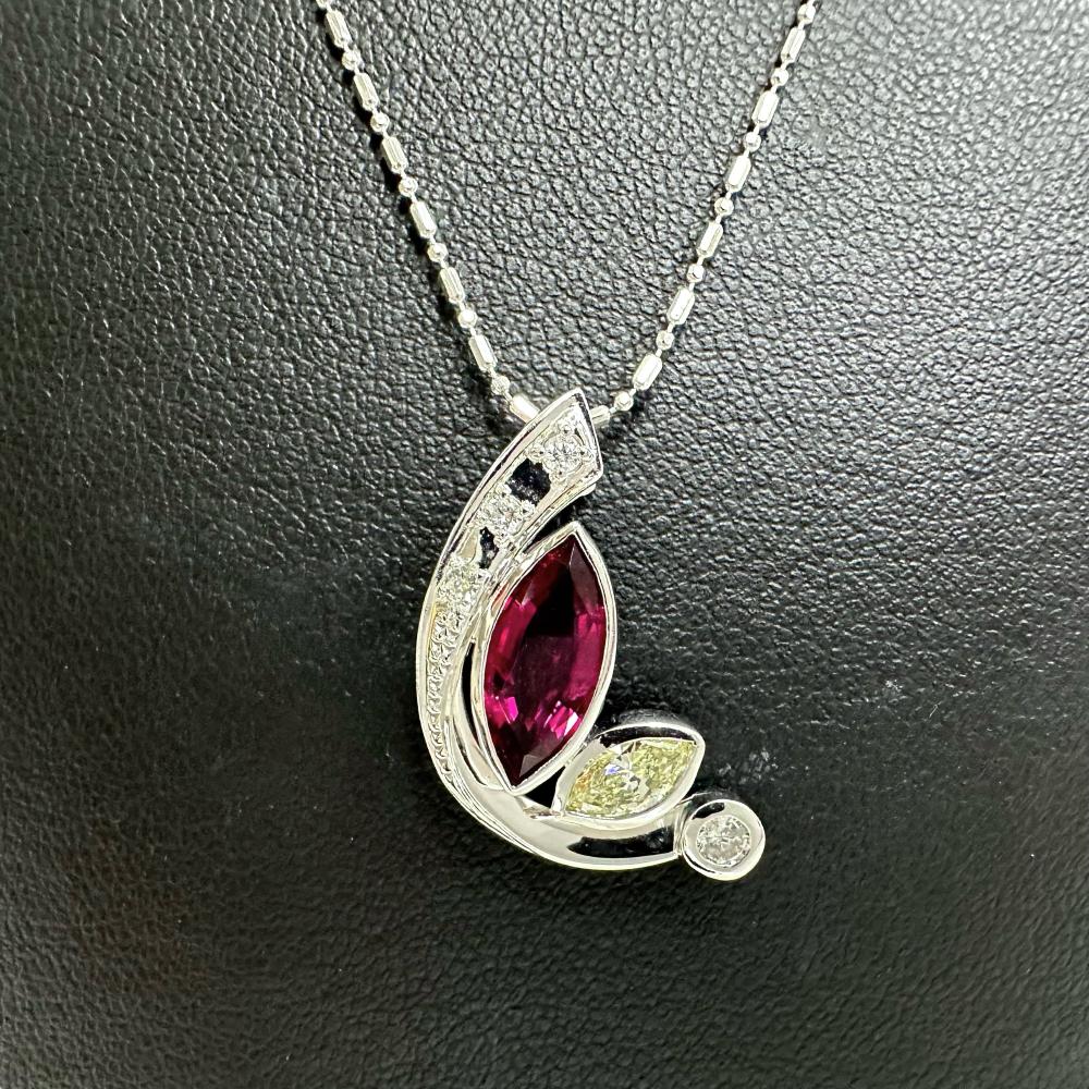 Tourmaline Diamond Necklace K18WG White Gold Pt900