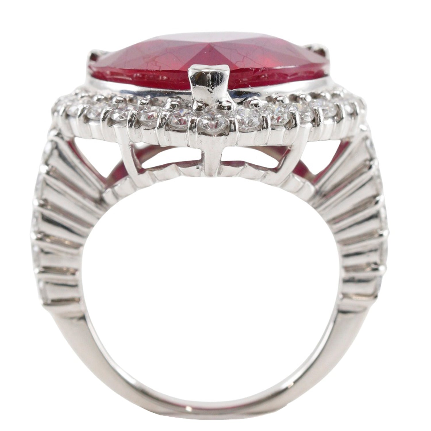 Pt900 Platinum Ruby Diamond Heart Ring