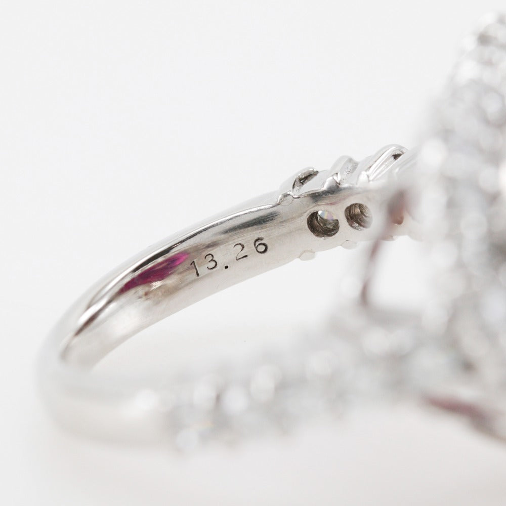 Pt900 Platinum Ruby Diamond Heart Ring