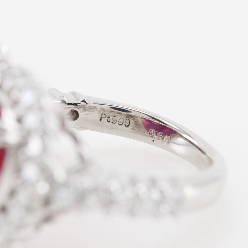 Pt900 Platinum Ruby Diamond Heart Ring