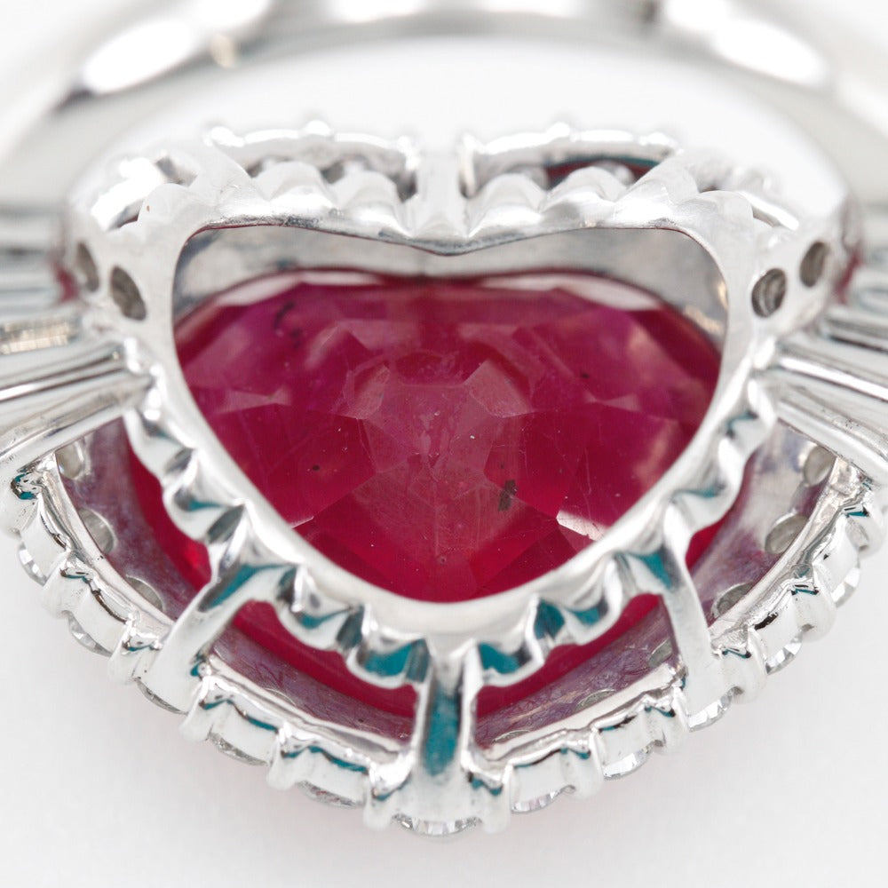 Pt900 Platinum Ruby Diamond Heart Ring