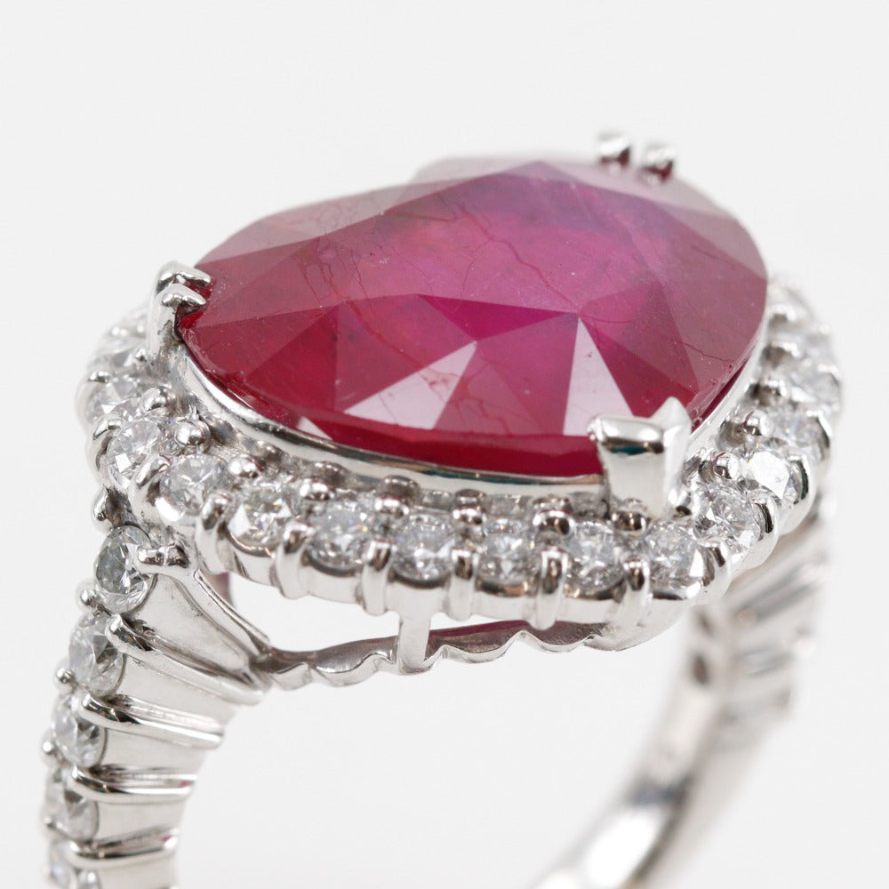 Pt900 Platinum Ruby Diamond Heart Ring