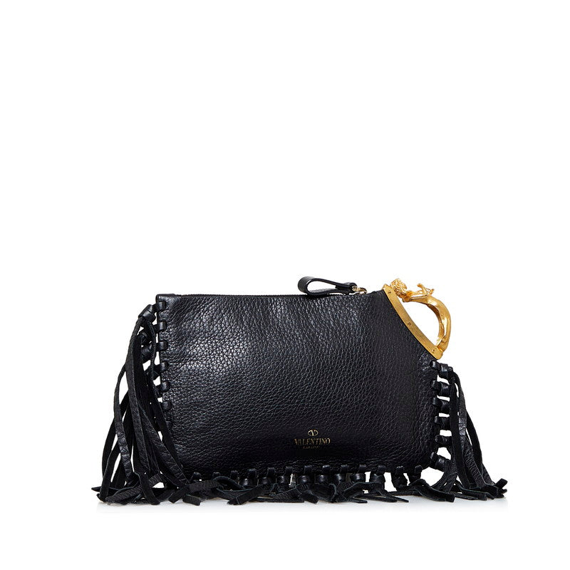 Leather C-Rockee Fringe Clutch Bag