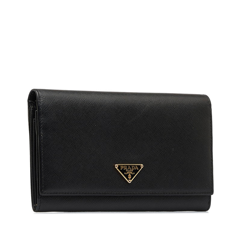 Prada Saffiano Flap Continental Wallet  Leather Long Wallet 1M0608 in Excellent condition
