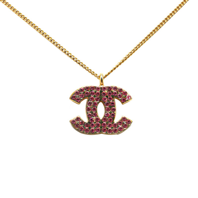 Chanel Rhinestone CC Logo Pendant Necklace Metal Necklace in Good condition