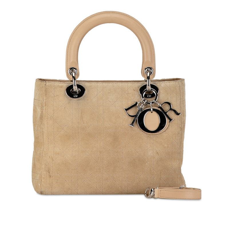 Dior Suede Cannage Medium Lady Dior Leather Handbag in Good condition