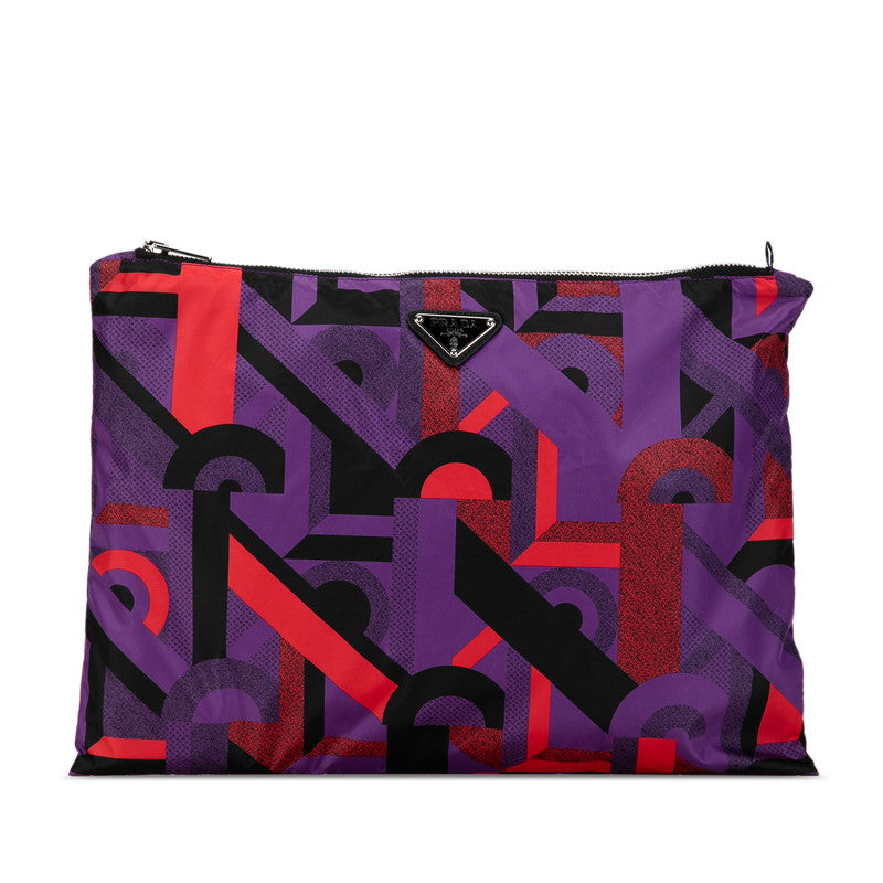 Prada Tessuto Printed Clutch Bag  Canvas Clutch Bag in Excellent condition