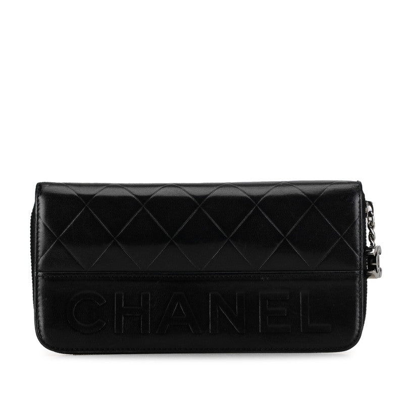 Chanel Quilted Leather Zip Around Wallet Leather Long Wallet in Good condition