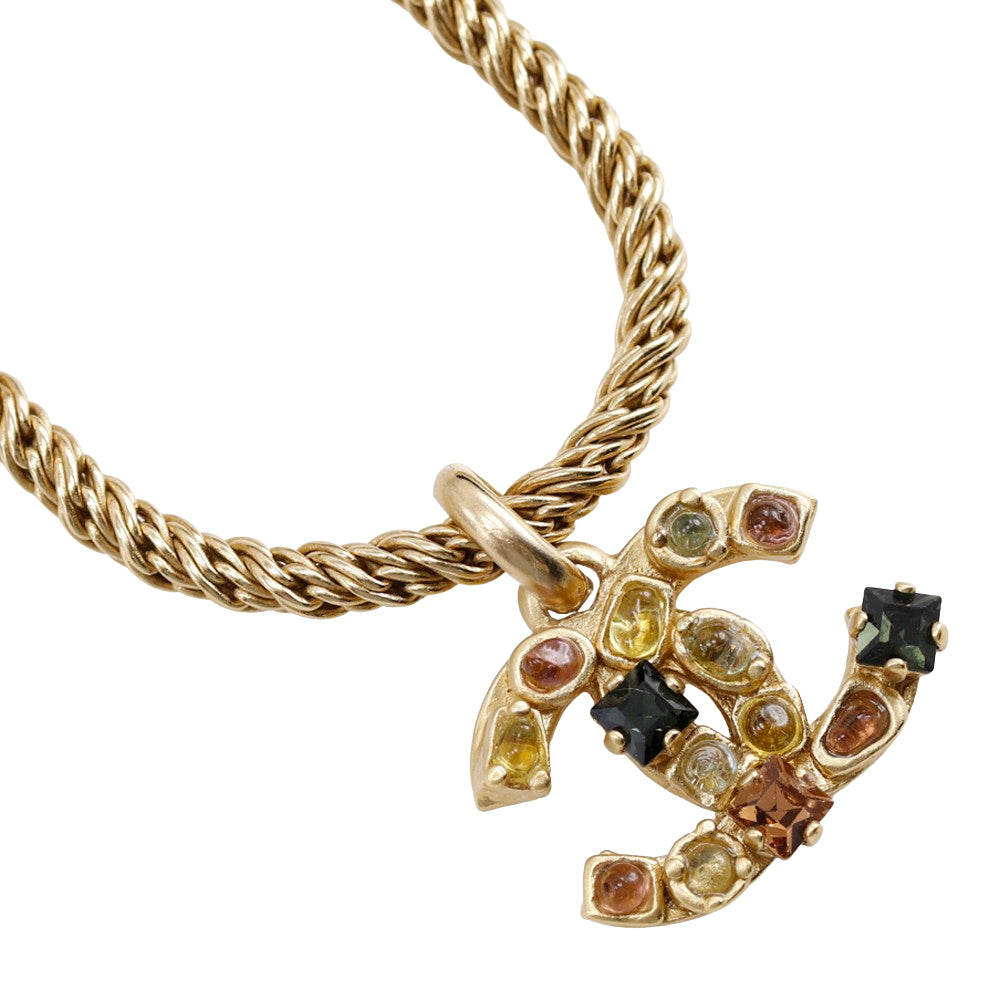 Chanel Gripoix Necklace Gold Plated Rhinestones