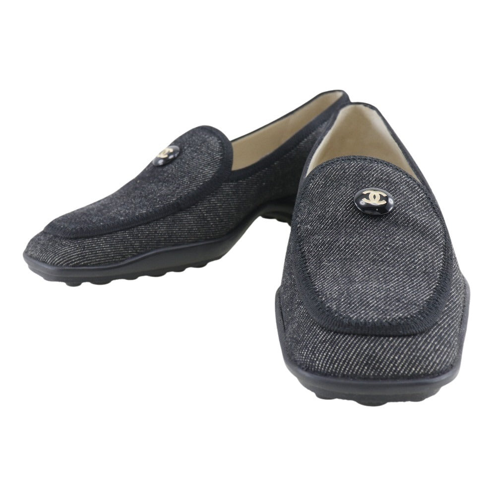 Chanel Denim Coco Button Loafers Black