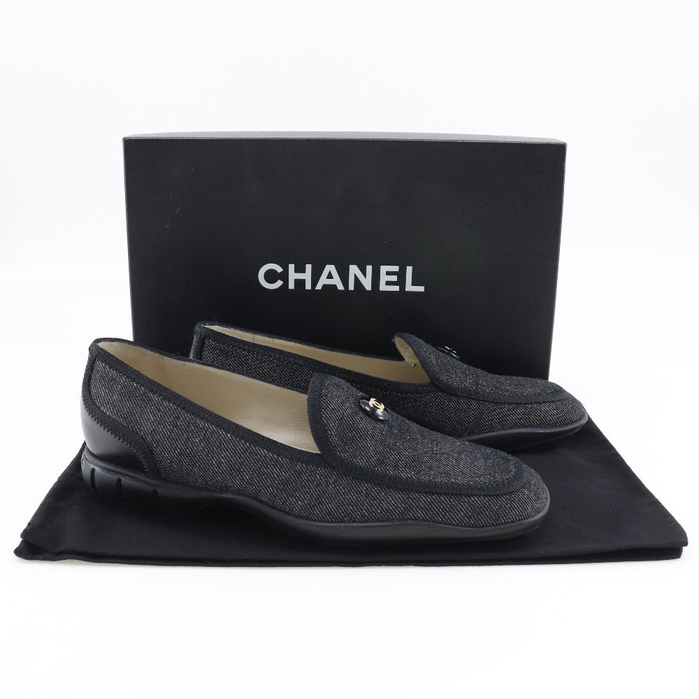 Chanel Denim Coco Button Loafers Black