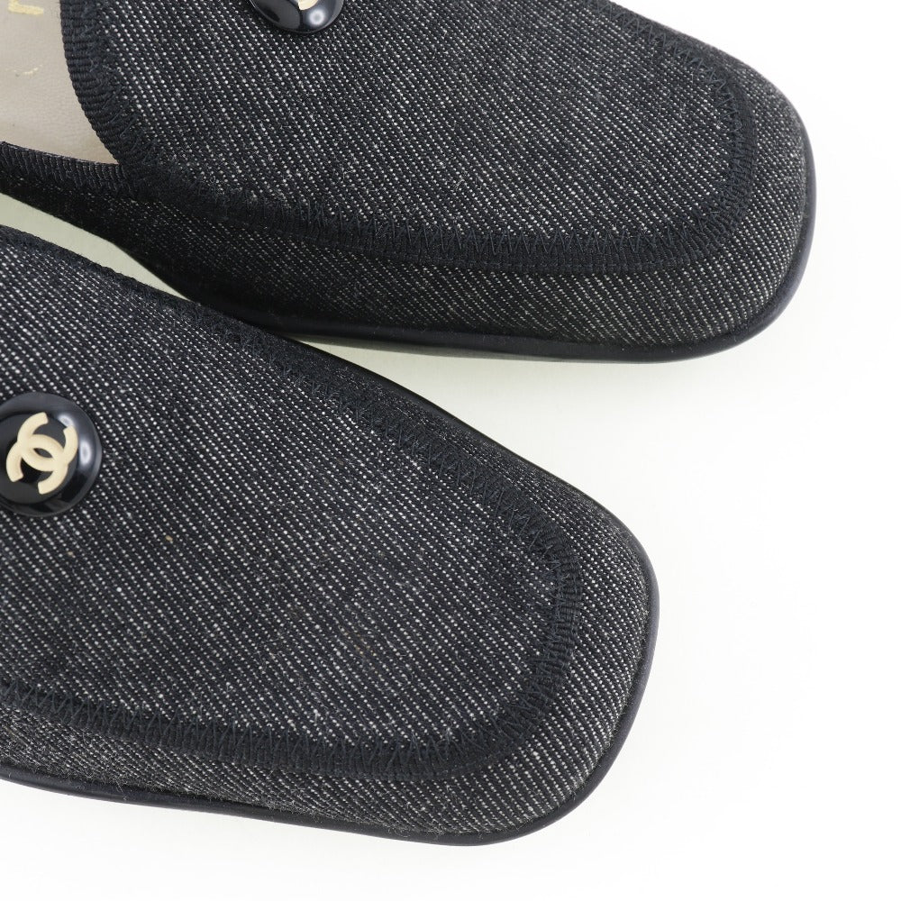 Chanel Denim Coco Button Loafers Black