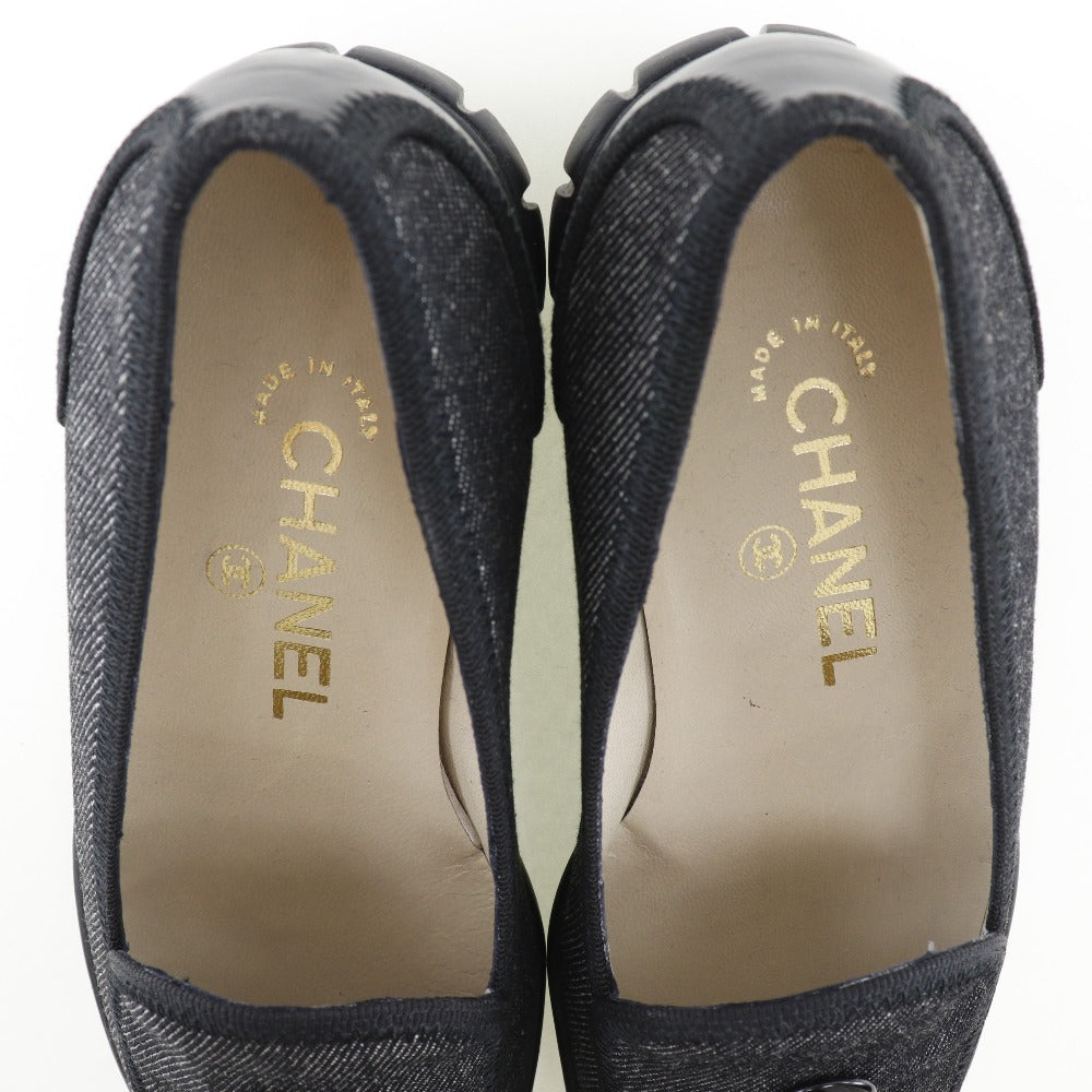 Chanel Denim Coco Button Loafers Black