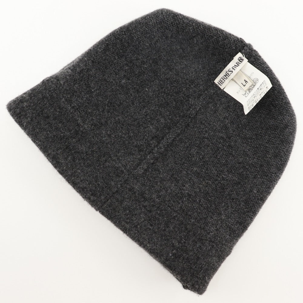 Hermes Cashmere Knit Hat Unisex Gray