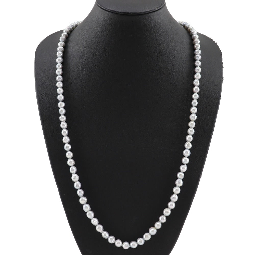 Baroque Pearl Necklace Silver Gray