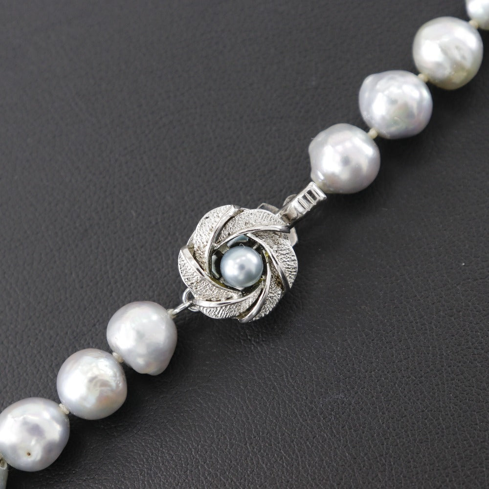 Baroque Pearl Necklace Silver Gray