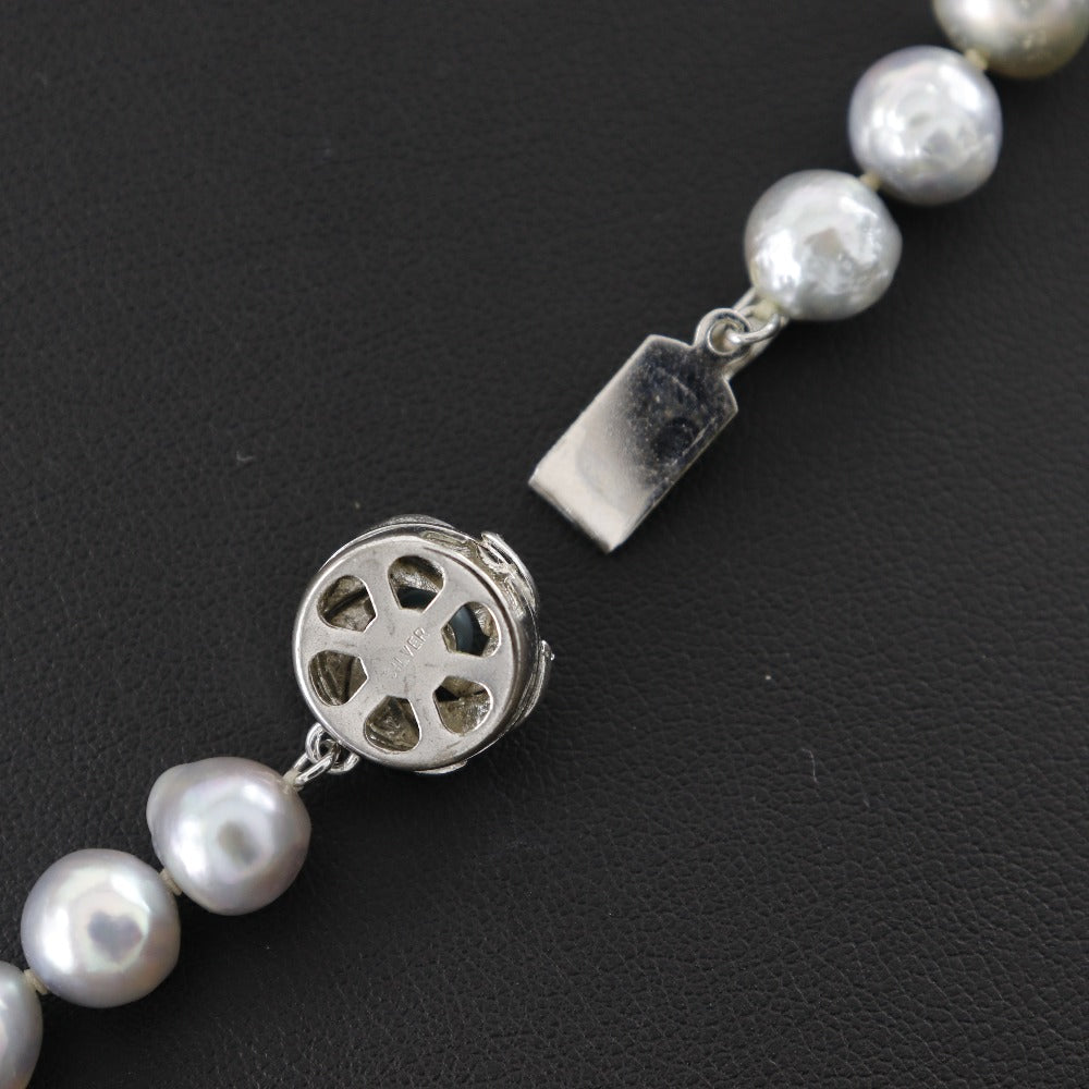 Baroque Pearl Necklace Silver Gray