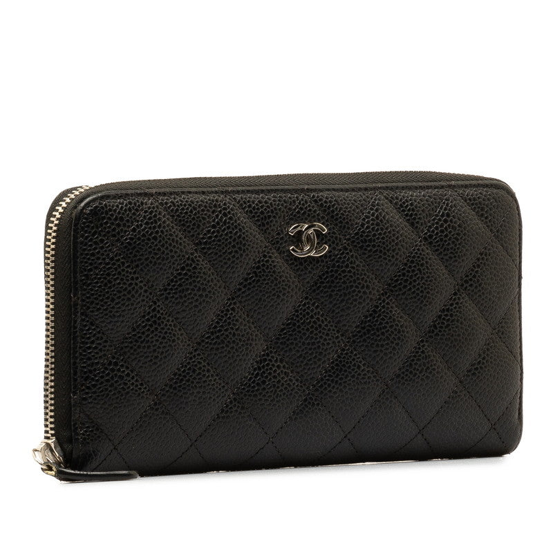Chanel Quilted Caviar Zip Around Wallet Leather Long Wallet in Good condition