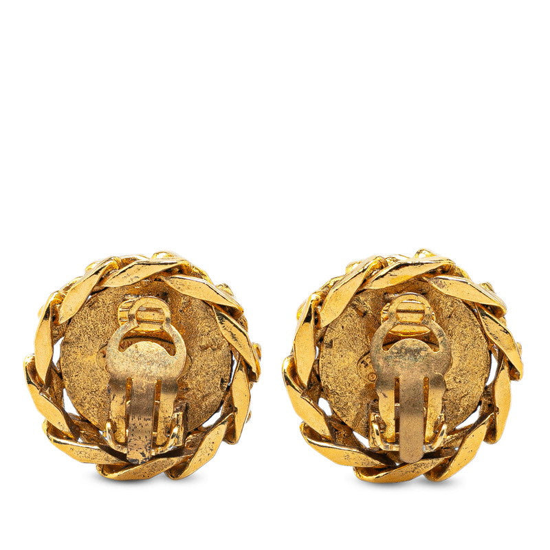 Chanel Rhinestone CC Clip On Earrings Metal Earrings in Good condition