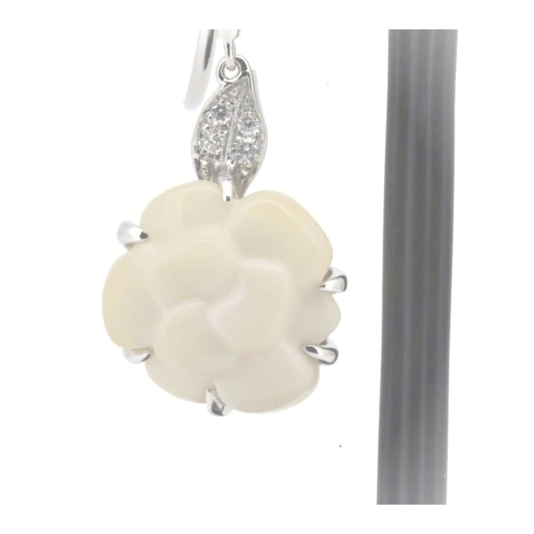 Chanel K18WG White Gold Camellia Chalcedony Diamond Earrings in Great Condition