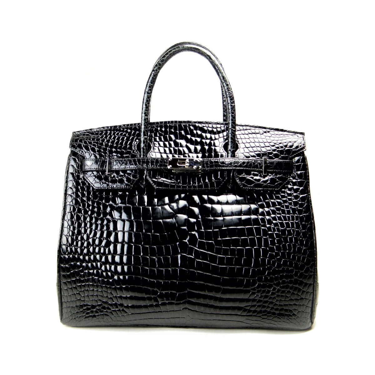 Used Black Crocodile Leather 2WAY Bag in Very Good Condition