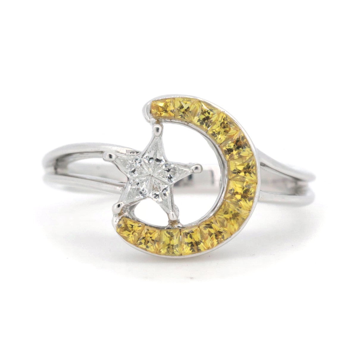 K18WG White Gold Diamond Yellow Sapphire Ring Size 9 in Great Condition