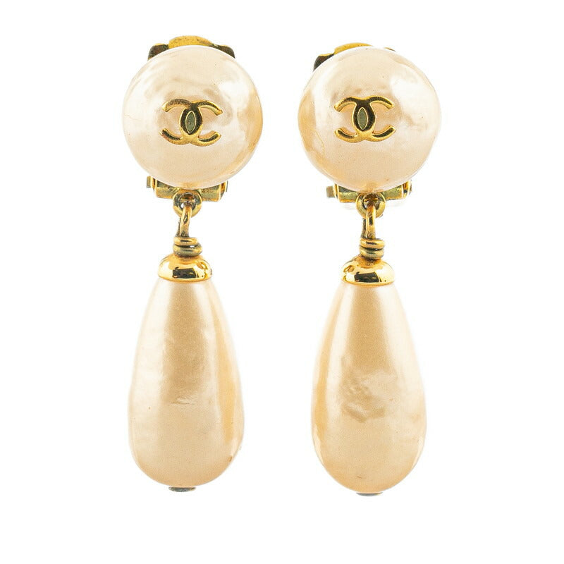 Chanel Vintage Coco Mark Earrings Gold Plated