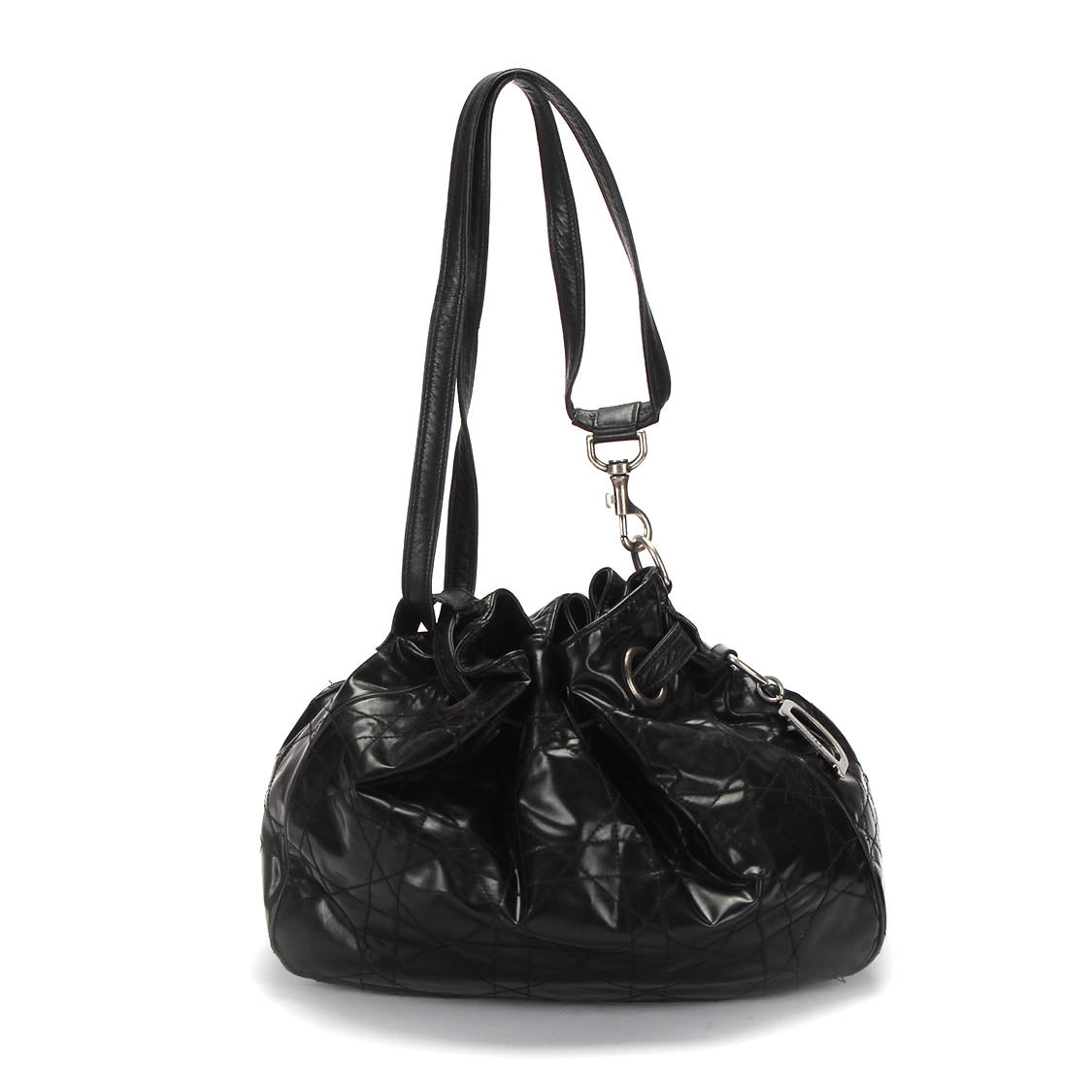 Dior Cannage Drawstring Shoulder Bag Leather Shoulder Bag in Good Condition